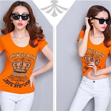 Plus Size S-4XL New Sunmmer T-shirt Short-sleeved O-neck Printing T Shirt Large Size Female Diamond Slim Cotton tops 31058 GS