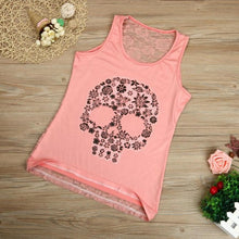 Plus Size S-5XL Tank Top Women  Fitness Work Out Back Lace Skull Print Sleeveless Tank Top For Women Black Pink White #418 GS