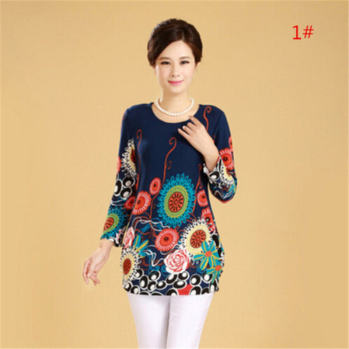 Plus Size XL-5XL Women T Shirt Fashion Flowers Print Long Sleeve T-shirt  New T Shirts Female Loose Casual Tops Tide 31669 GS