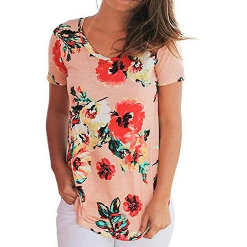 Poleras Mujer  Women T Shirts O Neck Flower Print Basic Tshirt European  Woman T-shirt Tees Tops #425 GS