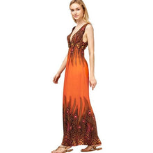 Print Long Beach Dresses Deep V Neck Sexy Women Dresses Elegant Boho  Womens A Line Maxi Dress vestidos mujer  #23 GS