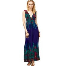 Print Long Beach Dresses Deep V Neck Sexy Women Dresses Elegant Boho  Womens A Line Maxi Dress vestidos mujer  #23 GS