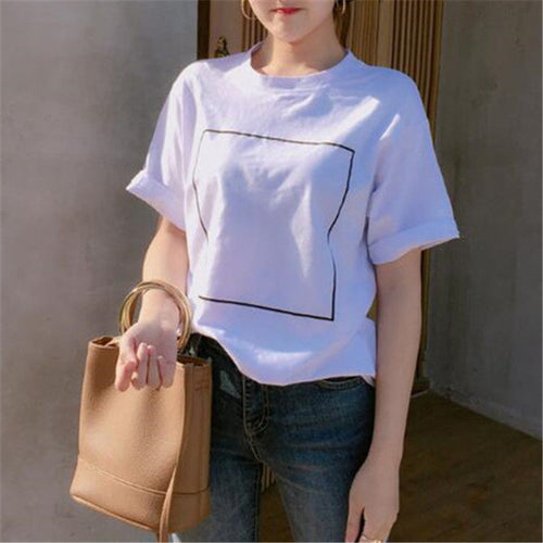 Quadrate Geometric Print T-shirts New  Women Summer T Shirt Fashion Tops Female Short Sleeve t shirts Plus Size 72666 GS