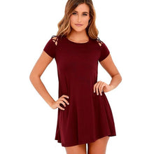 Robe Femme Ete  Women  Loose Solid Mini Dress Hollow Out Short Sleeve Casual T Shirt Dress Women Black/Red/Khaki #63 GS
