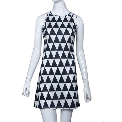 Ropa Mujer Fashion Women Sexy Dresses Sleeveless Mini Cotton Dresses Slim A-Line Print Black and White Dress Vestidos GS