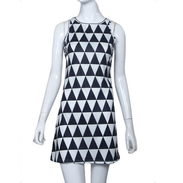 Ropa Mujer Fashion Women Sexy Dresses Sleeveless Mini Cotton Dresses Slim A-Line Print Black and White Dress Vestidos GS
