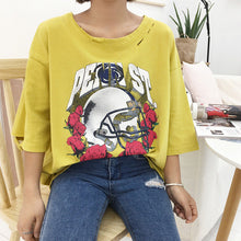 Rose Floral Print Hole T-shirts New  Harajuku Women Summer T Shirt Female Half Sleeve t shirts Plus Size Tops 72669 GS
