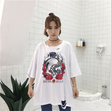 Rose Floral Print Hole T-shirts New  Harajuku Women Summer T Shirt Female Half Sleeve t shirts Plus Size Tops 72669 GS