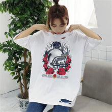 Rose Floral Print Hole T-shirts New  Harajuku Women Summer T Shirt Female Half Sleeve t shirts Plus Size Tops 72669 GS