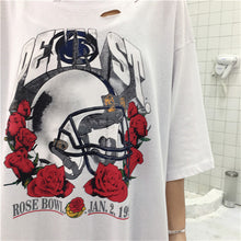 Rose Floral Print Hole T-shirts New  Harajuku Women Summer T Shirt Female Half Sleeve t shirts Plus Size Tops 72669 GS