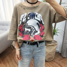 Rose Floral Print Hole T-shirts New  Harajuku Women Summer T Shirt Female Half Sleeve t shirts Plus Size Tops 72669 GS