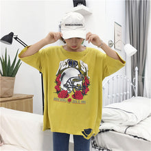 Rose Floral Print Hole T-shirts New  Harajuku Women Summer T Shirt Female Half Sleeve t shirts Plus Size Tops 72669 GS