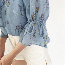 Ruffle Design Shirt  Spring Summer Flower Printed shirts Short Flare Sleeves Chiffon Shirts Women's Clothing 33029 GS