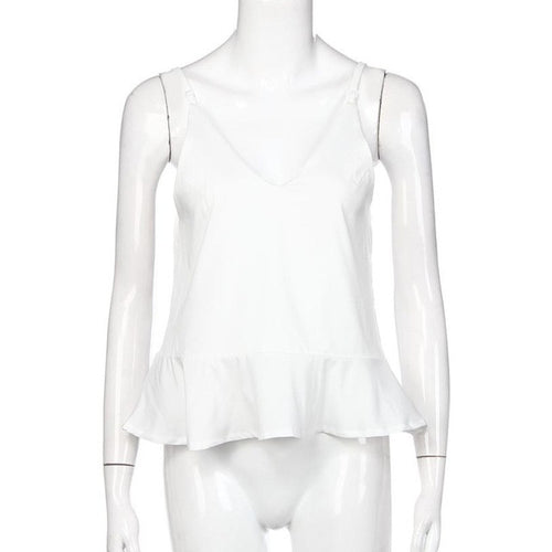 Ruffles White   Beach Women Sexy Tank Top Sleevelss Strap Short Tank Tops Casual Camis Female #63 GS