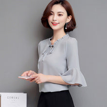 S-4XL Plus Size New  Fashion  Elegant Blouse Bow Tie Shirt Ruffled Collar Butterfly Sleeve Blusas Women Tops GS