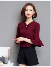 S-4XL Plus Size New  Fashion  Elegant Blouse Bow Tie Shirt Ruffled Collar Butterfly Sleeve Blusas Women Tops GS