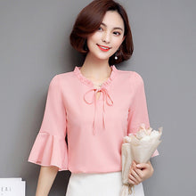 S-4XL Plus Size New  Fashion  Elegant Blouse Bow Tie Shirt Ruffled Collar Butterfly Sleeve Blusas Women Tops GS