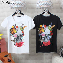 S-4XL Tide Brand Skull Print T shirts  New Fashion Women O-neck Short Sleeve Women t-shirt Plus Size Loose Tops 72600 GS