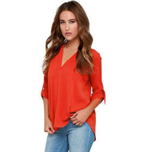 S-XXXL Plus Szie Women Chiffon Tops V-Neck Long Sleeve   Womens Blouses Solid Loose Office Shirts Femme Clothes GS