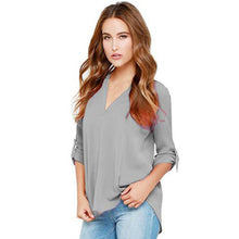 S-XXXL Plus Szie Women Chiffon Tops V-Neck Long Sleeve   Womens Blouses Solid Loose Office Shirts Femme Clothes GS