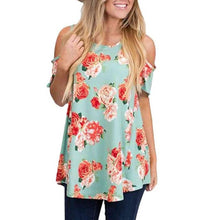 Off Shoulder Shirts Women Floral Pirnt O Neck Short Sleeve Shirts Print Casual Womens Blouses camisas mujer  #63 GS