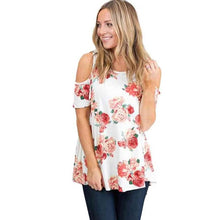 Off Shoulder Shirts Women Floral Pirnt O Neck Short Sleeve Shirts Print Casual Womens Blouses camisas mujer  #63 GS