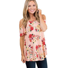 Off Shoulder Shirts Women Floral Pirnt O Neck Short Sleeve Shirts Print Casual Womens Blouses camisas mujer  #63 GS