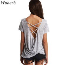 Sexy Back Bandage t-shirt  New Fashion Women T shirts Plus Size Brief Grey t shirt Short Sleeve Lace Up Tops Tee 72697 GS