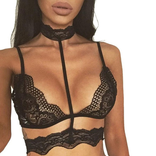 Sexy Black Lace Floral Halter Cropped   Women Hollow Out Sleeveless Black Lace Sheer Crochet Crop Tops Ladies #1121 GS