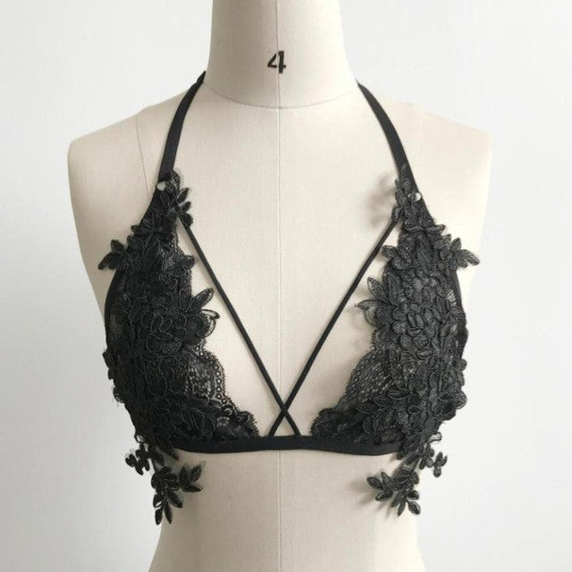 Sexy Black lace crop top  beach backless short halter tops Sexy camis Sheer Hollow Out women Short tank top #23 GS