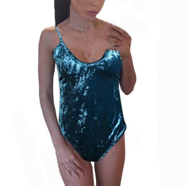 Sexy Choker V Neck Bodysuits Long Sleeve Shiny Velvet Women   Backless Bodysuits Rompers Women #1212 GS