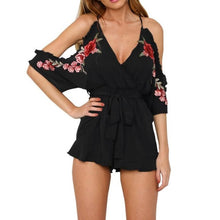 Sexy Cold Shoulder Embroidery Floral elegant jumpsuits And rompers   Style beach short playsuit Women overalls #23 GS