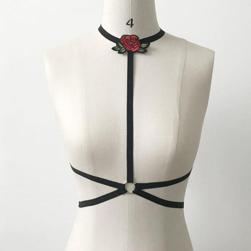Sexy Crop Top Women Contrast Bandage Floral Applique Floral Halter Crop Tops   Fashion Backless Camisole Female #424 GS