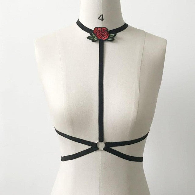 Sexy Crop Top Women Contrast Bandage Floral Applique Floral Halter Crop Tops   Fashion Backless Camisole Female #424 GS