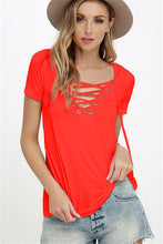 Sexy Deep V Neck Bandage t-shirt  New Fashion Women T shirts Plus Size Short Sleeve Lace Up Tops Tee 72681 GS