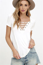 Sexy Deep V Neck Bandage t-shirt  New Fashion Women T shirts Plus Size Short Sleeve Lace Up Tops Tee 72681 GS