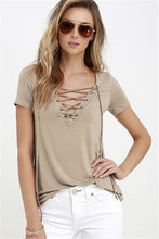 Sexy Deep V Neck Bandage t-shirt  New Fashion Women T shirts Plus Size Short Sleeve Lace Up Tops Tee 72681 GS