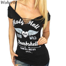 Sexy Deep V Neck t-shirt  New Fashion Women Letter Angel Wings Print T shirts Plus Size Short Sleeve Back Bandage Tops Tee GS