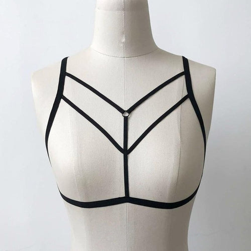 Sexy Halter Elastic sexy Goth Body sexy bra harajuku sexy bra Crop Top Hollow Out black Bondage Strappy Bra lingerie #04 GS