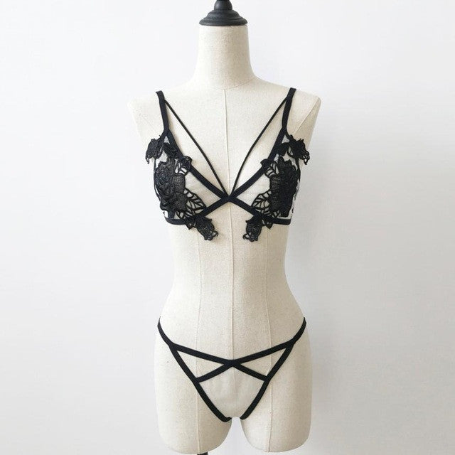 Sexy Lace Floral Hollow Out Bra Crop Top   Women Cropped Bustier Bustier Vest Unpadded Bralette Bra +G-string Set #23 GS