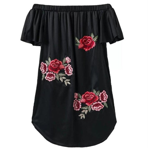 Sexy   Women Appliques Rose Print vintage retro dresses Short Sleeve Off Shoulder Mini Dress Ladies Robe Femme #63 GS