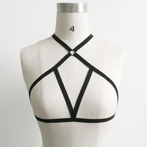 Sexy Women Alluring Gothic Elastic sexy Strappy Bras Crop Top Bandage Erotic Lingerie Hollow Out Bustier Lady Black #23 GS