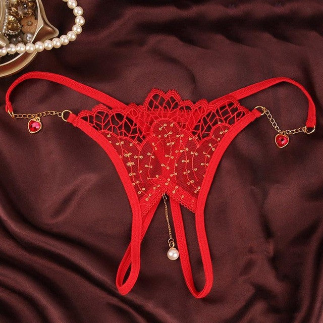 Sexy Women G-String Black Red Polyster Lace Open Crotch Underwear Women Thongs Lady Panties Underpanties Ladies #1215 GS