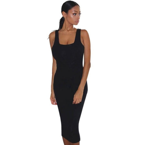 Sexy Women Slim Midi Dress Women Sleeveless O Neck Solid Bodycon Party Club Elegant OL Ladies Pencil Dresses Vestidos #1214 GS
