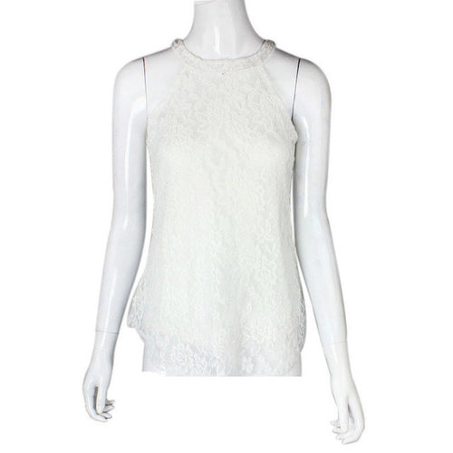 Sexy Women   Lace Patchwork Blouses Womens Casual Sleeveless Shirt Halter Neck Loose Women Tops camisetas mujer #03 GS