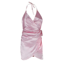 Sexy dresses  evening party Womens Satin Strappy Sexy Dress Asymmetric V Neck Backless Sleeveless Mini Dress Green Pink #23 GS