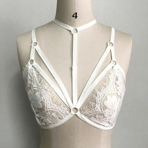 Sexy sexy Bandage Crop Tops For Women Floral Lace Bralette Bustier Crop Top  Sheer Triangle Cropped Female Black/White #23 GS