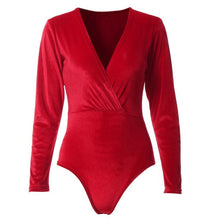 Shiny Velvet bodysuit Womens Sexy V-Neck Long Sleeve Deep V Neck    Ladies Rompers combinaison femme &23 GS