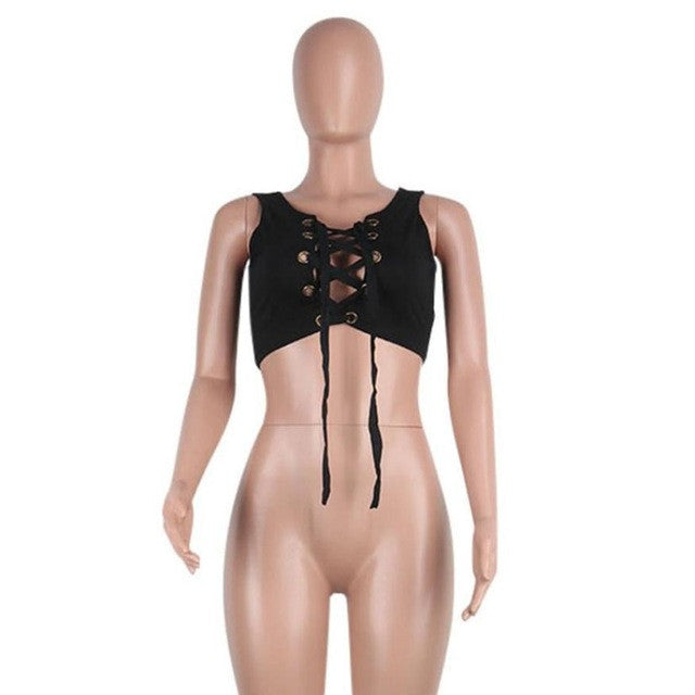 Short Tank Top For Womens Sexy Bandage Sleeveless Tank Crop Tops Vest Tee Tops Female   #23 GS
