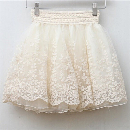 Skirt New  Korean Full Lace Embroidery Tulle Skirt Mini Skirts Fashion Woman Skirts Pleated Skirt 20217 GS